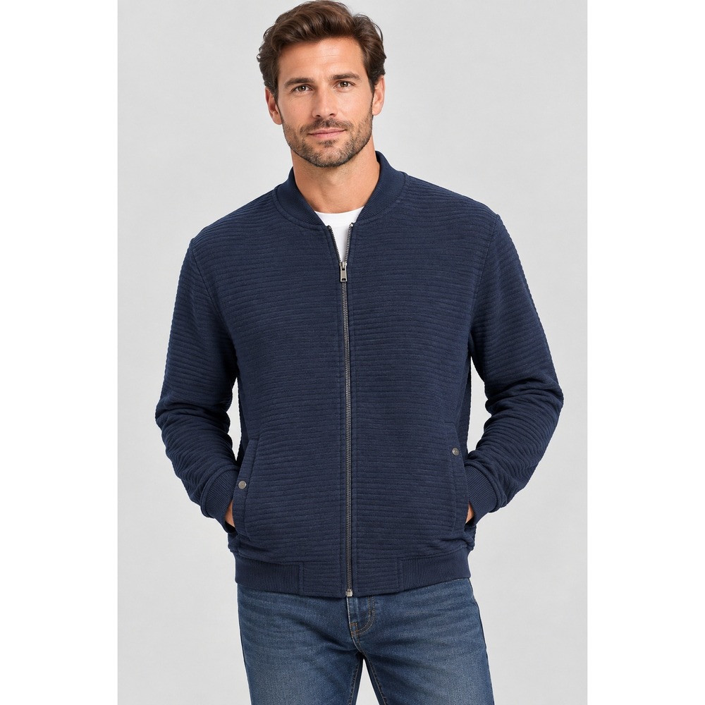 Magaschoni Man Navy Blue Ribbed Full Zip Bomber Jacket XL